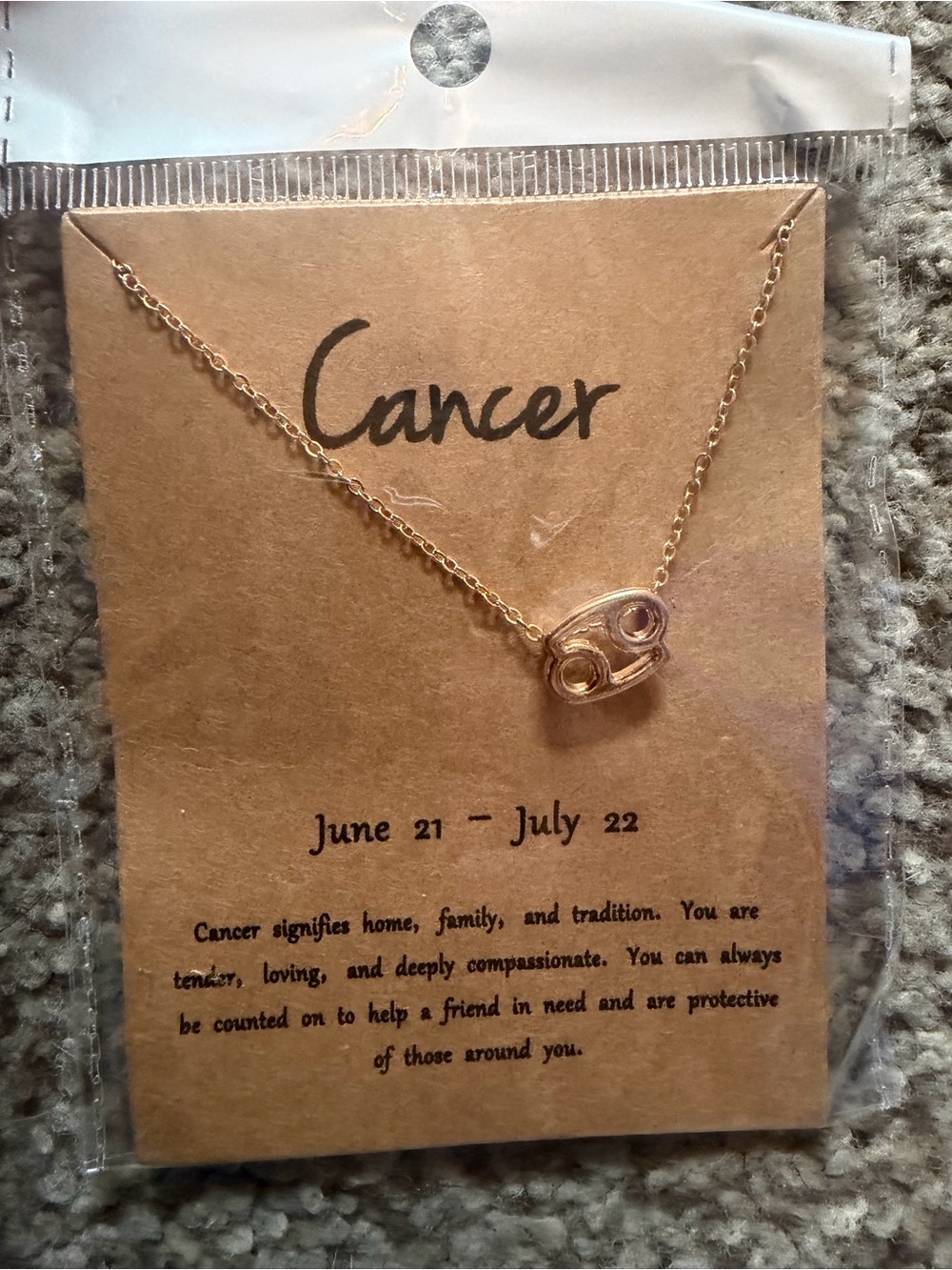 Gold Cancer Zodiac Necklace - Gold Cancer Charm Necklace
